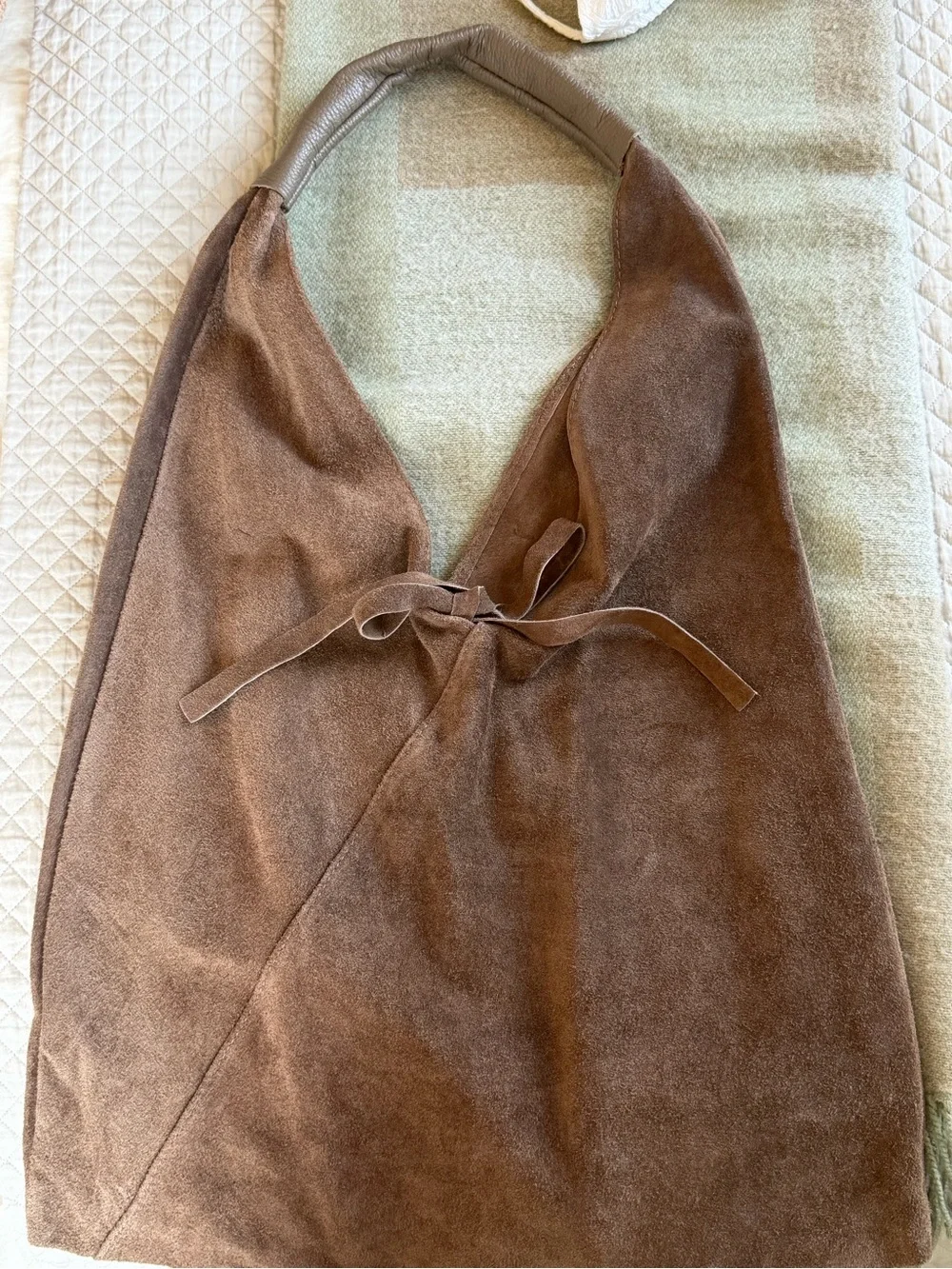 Brown Suede Shoulder Tote Bag